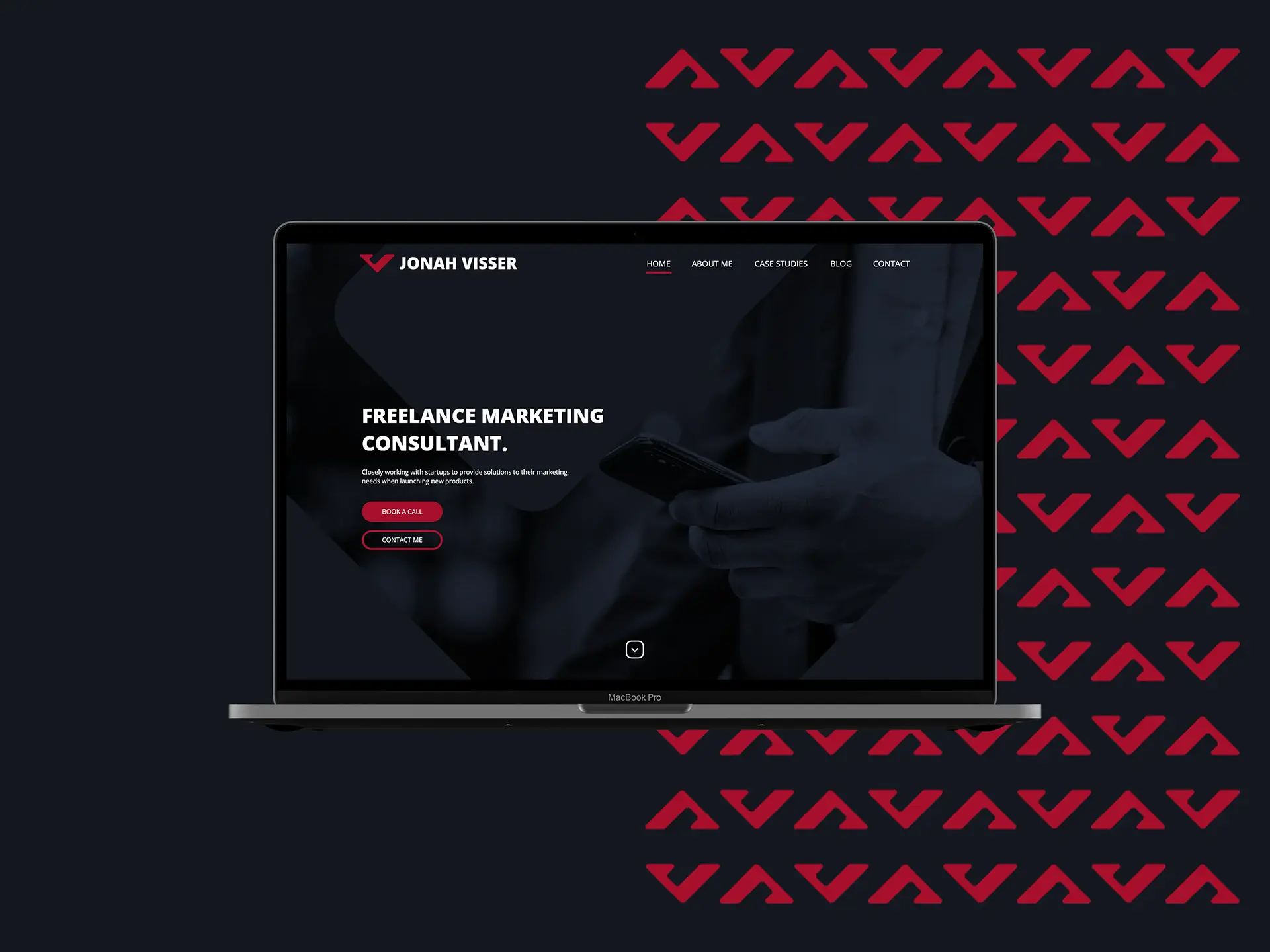 Jonah Visser´s landing page on a laptop mockup